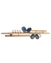1.18ct Sapphire brooch 18k yg 4-faceted sapphires 5-diamonds 