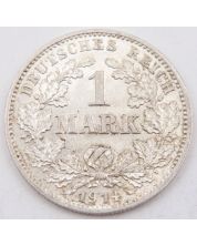 1914 G Germany 1 Mark silver coin AU/UNC