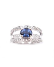 1.52ct Sapphire and Diamonds 14K white gold Ring 