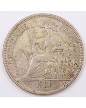 1921 French Indo China Silver Piastre no mint mark  26.96g KM-5a.2 nice AU