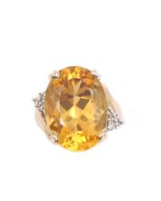 14K Yellow gold Ladies 12.00 Carat Citrine and Diamond ring 