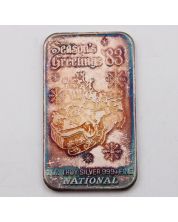 1 oz National Refiners Assay Silver Art Bar Seasons Greetings  .999 fine 1983