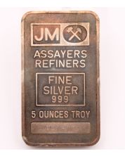 5 oz JM Johnson Matthey 5 Troy Ounces Fine Silver 999 Bar Serial 007519