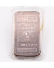 5 oz JM Johnson Matthey 5 Troy Ounces Fine Silver 999 Bar Serial 012580 Sealed