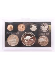 1985 New Zealand 7-coin set Black Stily mint sealed all coins Gem Cameo Proof