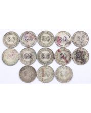 Lot of 13 Kwangtung Republic Era 1919-1922 20 cent silver VG to VF condition