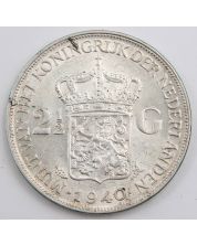 1940 Netherlands 2 1/2 Gulden silver coin AU