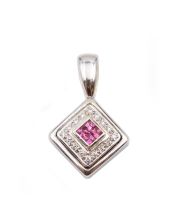Pink Sapphires and Diamonds 18K white gold pendant 7.4gr w/app$3,000.00