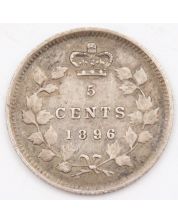 1896 Canada 5 cents silver coin Error large die-break in Queens hair Vf