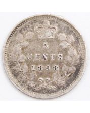 1898 Canada 5 cents silver coin VF obverse rim and neck nick