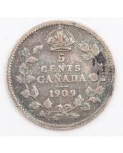 1909 Canada 5 cents round leaves cross VG