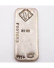 JM Johnson Matthey Vintage 20 oz .999 Silver Poured bar - F Serial