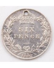 1897 Great Britain 6 pence AU details small hole