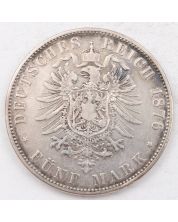 1876 D Germany Bavaria 5 Mark silver coin circulated