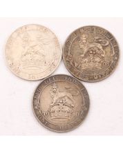 3X Great Britain silver Shillings 1907 1908 1910 Edward VII a/VF to VF