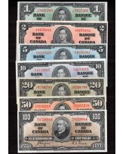 1937 Canada banknote set $1 $2 $5 $10 $20 $50 $100 all 7-Choice AU/UNC
