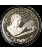 1998 Prince of Wales 50th Birthday Silver Proof 5 Pound Crown