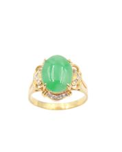Jade and Diamonds 18K yg ring 4.0 grams Size 6 with appraisal $3500.00