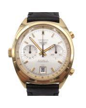 Heuer Carrera 1158 S Automatic Silver Dial 18k Gold Vintage 1970s Mens Watch