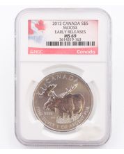 2012 Canada .9999 Fine Silver 1 oz Moose Graded NGC MS69 Early Release