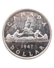 1947 Pointed-7 Canada silver dollar Choice AU