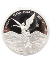 1997 5 oz Mexico $10 Libertad 5 ounce .999 silver coin Proof