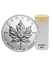 25 Canadian Maple Leaf Coins .9999 Pure Silver Random Year - Tube of 25 