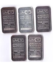 5x 1 oz JM Silver Bar Johnson Matthey 999 Fine Silver