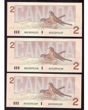3x 1986 Canada $2 replacement banknotes BRX3395227-28+29 GEM UNC EPQ