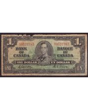 1937 Bank of Canada $1 dollar note Narrow Panel BC-21b H/A0527585 damaged