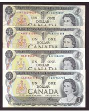 4x 1973 Canada $1 replacement notes EAX UNC  BAX EF/AU  *AN VF  *FV F/VF