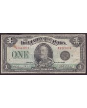 1923 Canada $1 banknote Campbell Clark E1543024 black seal 4 DC-25o F