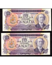 2x 1971 Canada $10 notes Lawson Bouey TA6830248 & 6827248 CH UNC
