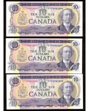 3x 1971 Canada $10 consecutive notes Crow Bouey ETP4982896-98 CH UNC
