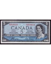 1954 Canada $5 devils face banknote Coyne Towers BC 2534114 EF/AU