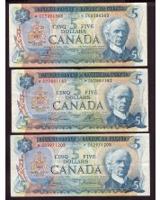 3X 1972 Canada $5 replacement 3-notes BC48aA *CU in FINE *CC *CD VF or better