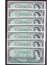 7x 1954 Canada $1 replacement banknotes BC37aA *A/A0075685-91 AU+ to UNC+