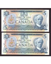 2X 1979 Canada $5 consecutive notes Crow BC-53b 30580505531-32 Choice UNC