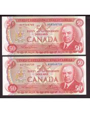 2X 1975 Canada $50 consecutive banknotes BC-51a HB9364739-40 CH UNC+ 