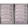 10x 1954 Canada $10 banknotes $100 face value 10-notes all circulated