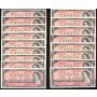 17 x Canada 1954 $2 banknotes mixed signatures and prefix AU+ to Choice AU