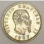 1867 M BN Italy 1 Lire silver coin AU50