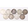 1902 03H 04 05 06 07 08 09 & 1910 Canada 10 cents 9-coins G & VG