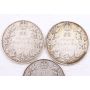 1911 1912 and 1913 Canada 50 cents 3-coins VG