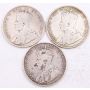 1911 1912 and 1913 Canada 50 cents 3-coins VG