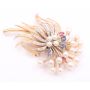 14K yg Brooch Blossom spray Akoya pearls diamonds rubies sapphires 