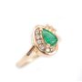 0.82ct faceted pear shape Emerald 14K yg Ring 7-Diamonds