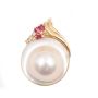 14k Mobe Pearl pendant 20mm round  w/diamonds and Baquette Rubies