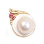 14k Mobe Pearl pendant 20mm round  w/diamonds and Baquette Rubies