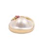 14k Mobe Pearl pendant 20mm round  w/diamonds and Baquette Rubies